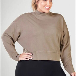Fabletics Luna Long Sleeve Pullover top brown mock neckdrop shoulder 1X